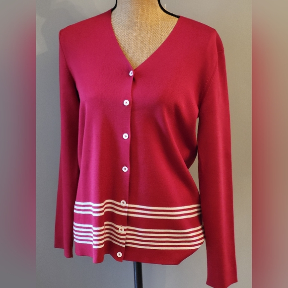 Ralph Lauren medium petite red silk cardigan - Picture 2 of 8